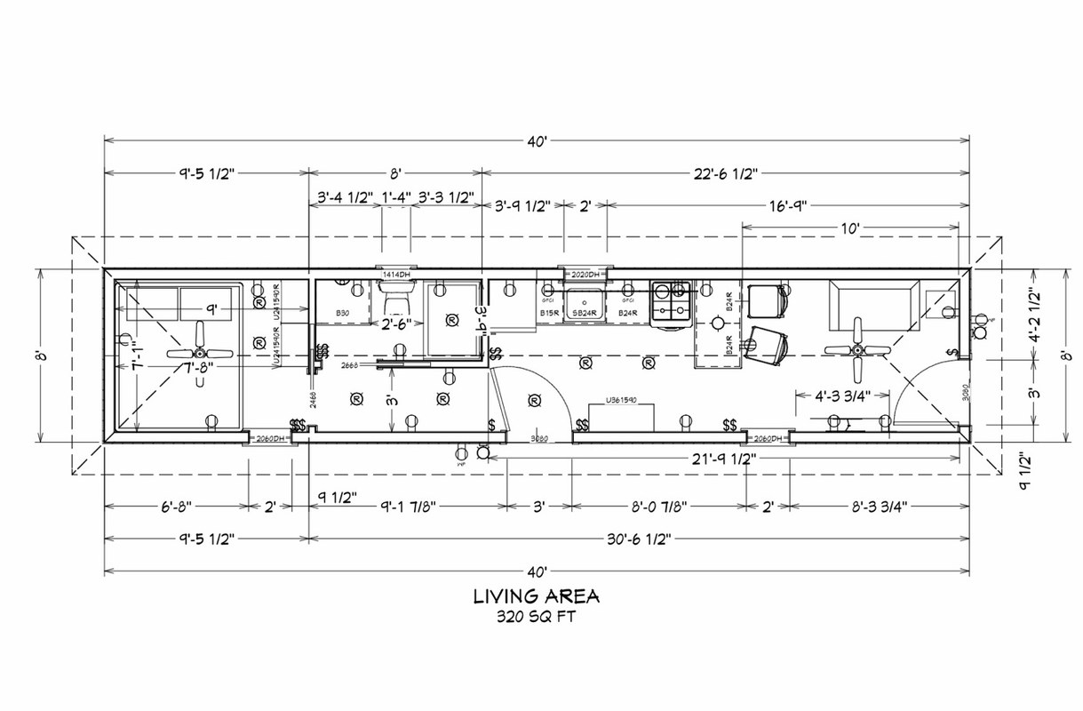 The Caracol Floor Plan — 320 sq ft, 40x8
